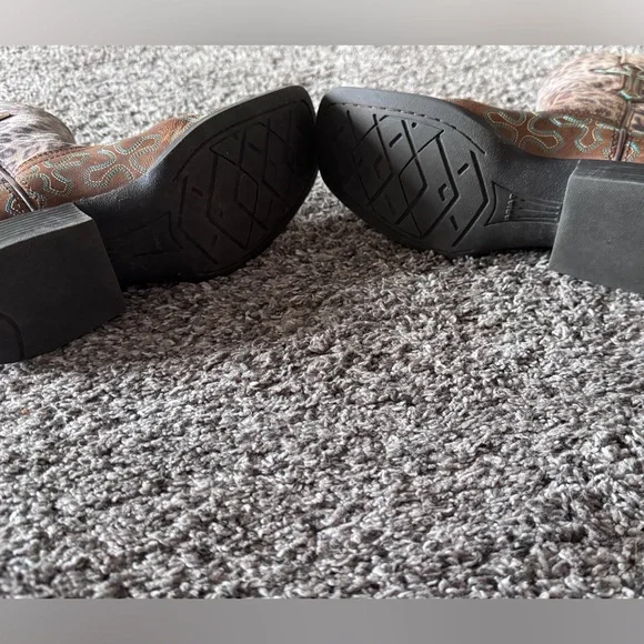 Ariat girls boots, Size 1 Leopard Print and Brown Cowgirl Boots square toe - Picture 7 of 8